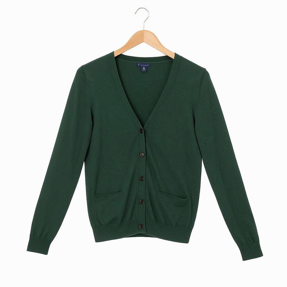 Gap Cardigan Sweater Women S Green Silk Blend Button Front Holiday Preppy Fitted